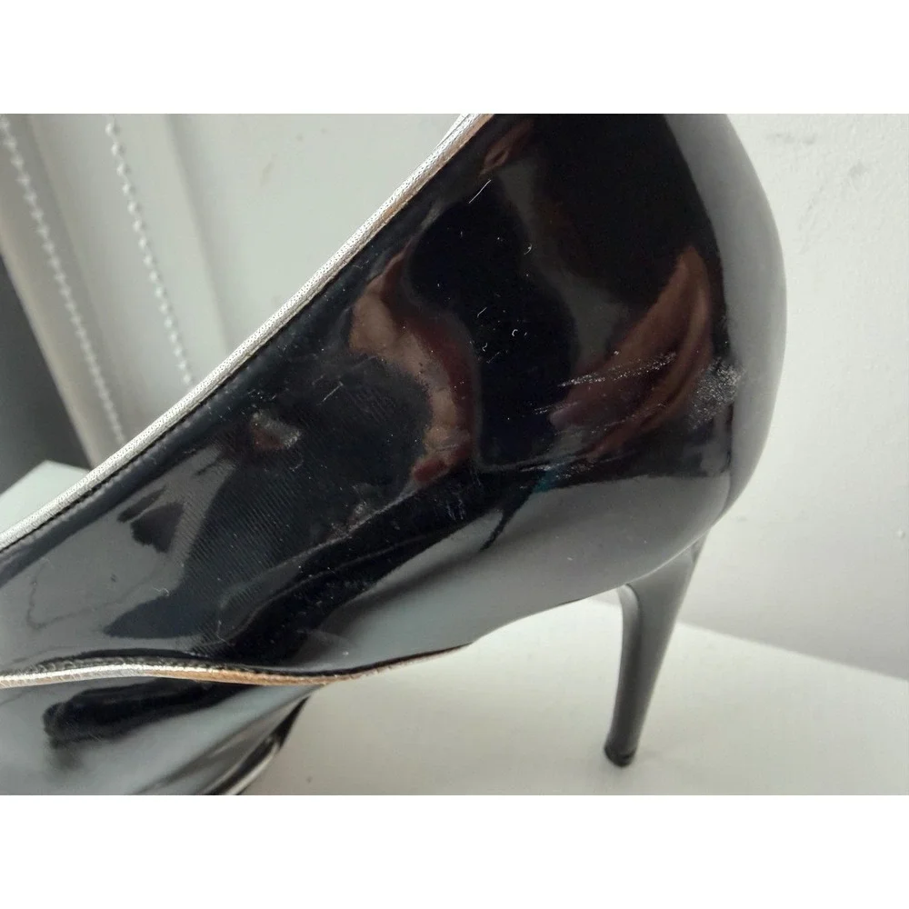 Dolce & Gabbana Patent Leather Peep Toe Heels Black Gold IT 38 Vintage US8